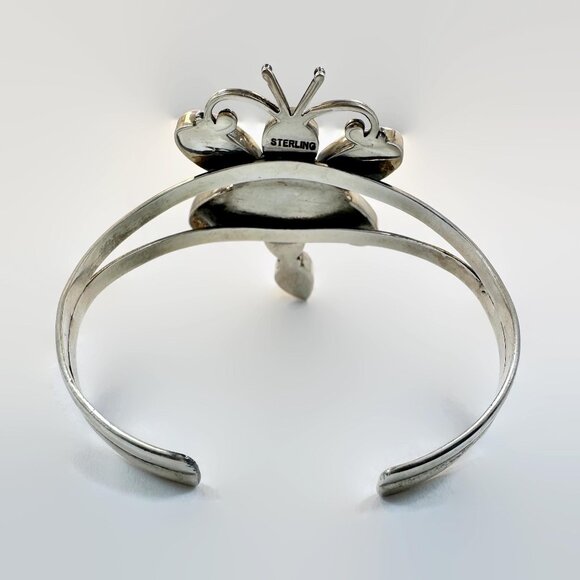 Dragonfly Bracelet: Sterling Silver Pink Conch Shell Vintage Cuff Handcrafted - Picture 5 of 5